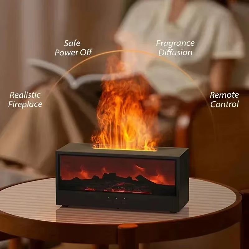 Simulated 3D Flame Aromatherapy Machine, Essential Oil Humidifier, Color Atmosphere Lighting with Remote Control, Holiday Gift