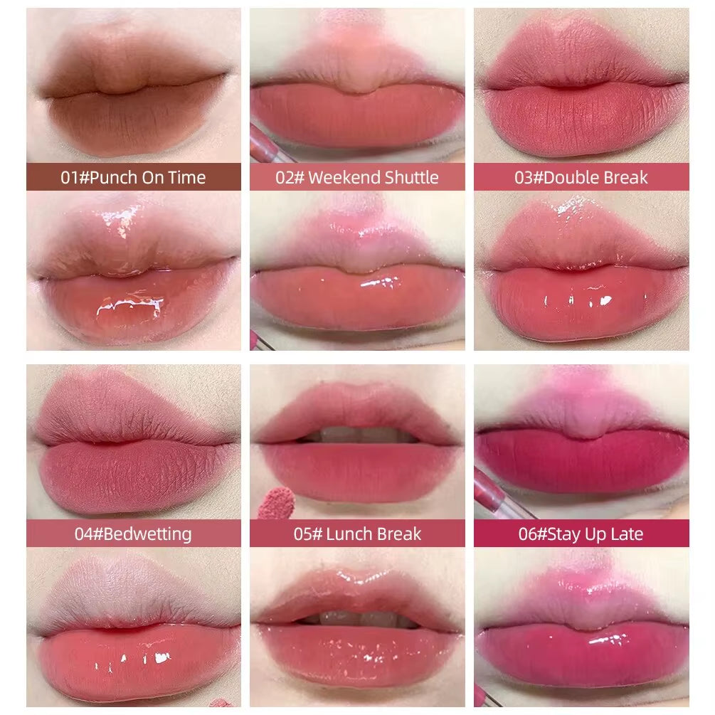 Double Head Lip Gloss Sexy Red Lip Makeup Lip Mud Mirror Water Gloss Lip Glaze Matte Lipstick Waterproof Korean Cosmetics
