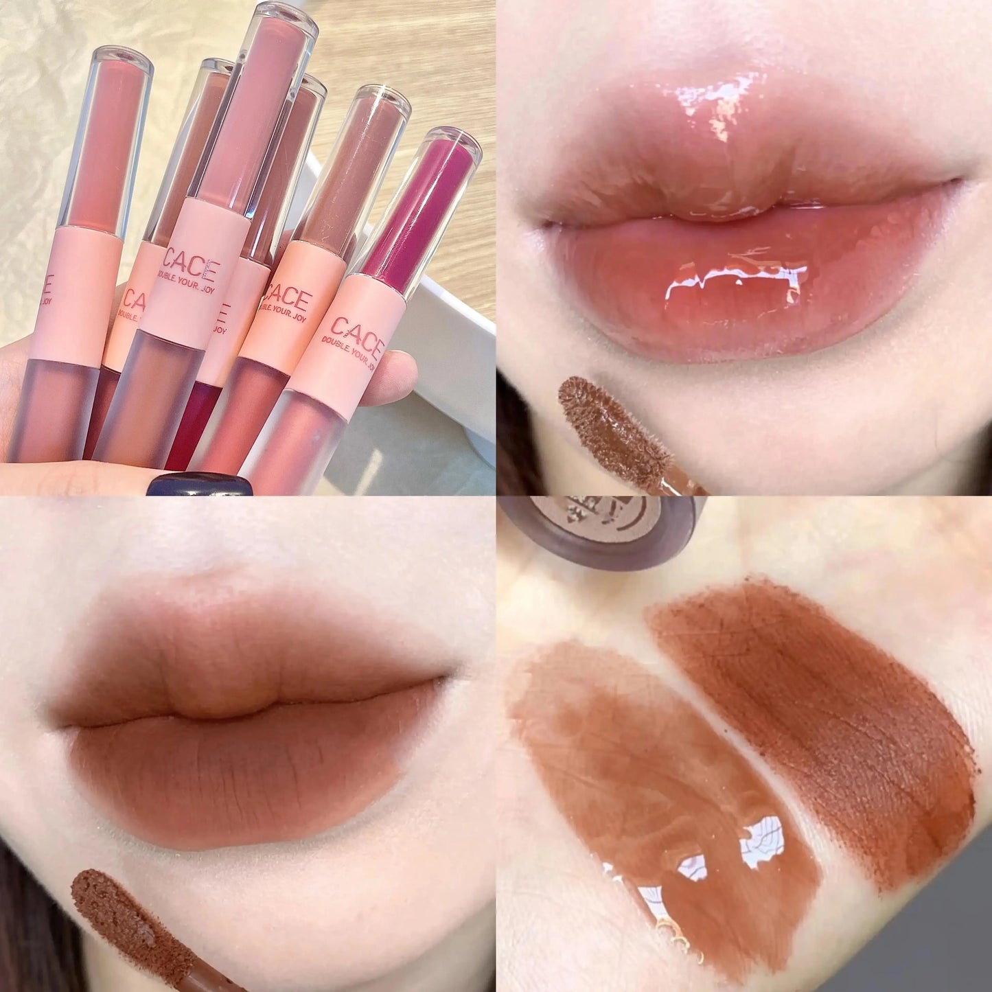 Double Head Lip Gloss Sexy Red Lip Makeup Lip Mud Mirror Water Gloss Lip Glaze Matte Lipstick Waterproof Korean Cosmetics